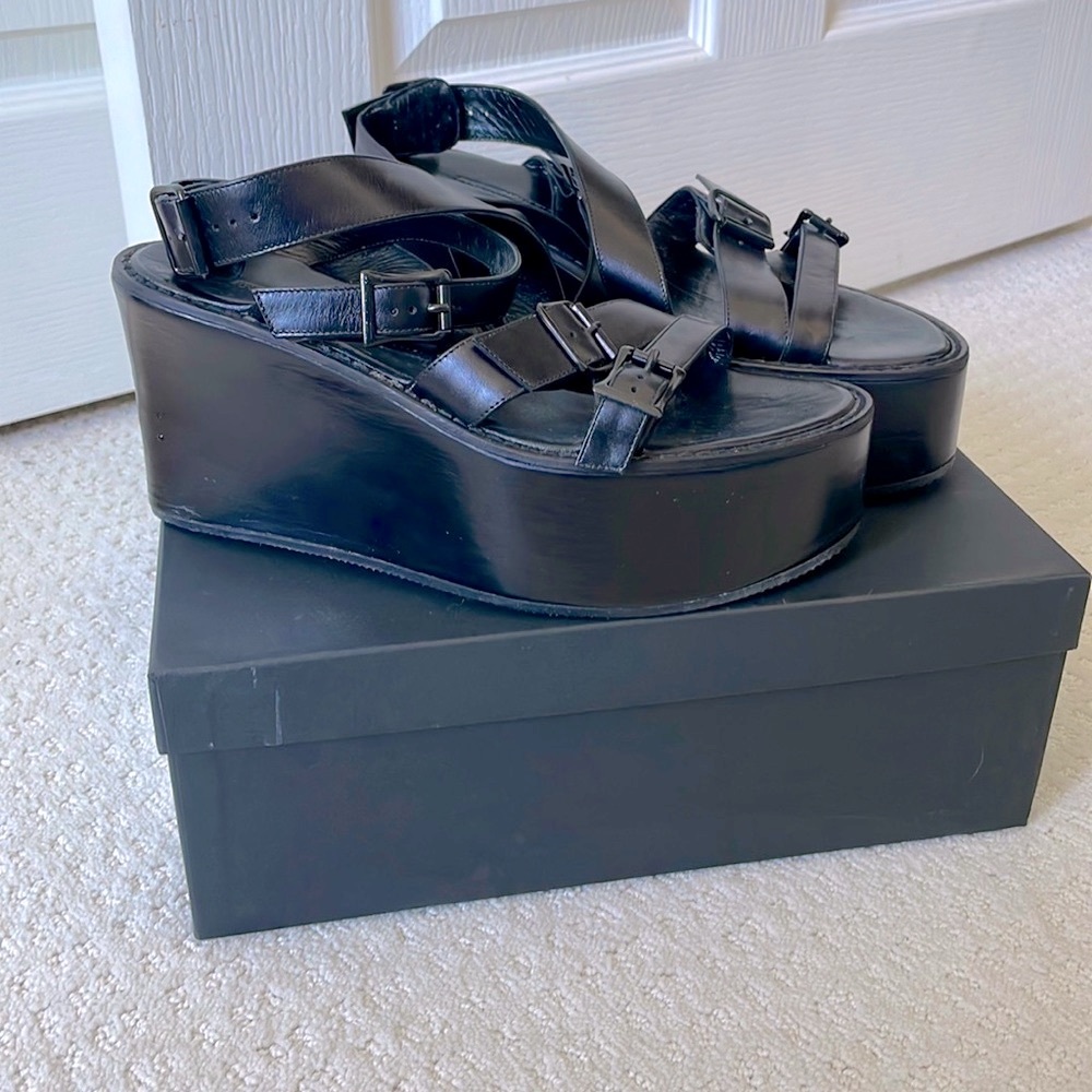 Ann Demeulemeester Black Leather Strap Platform Sandals Size 40